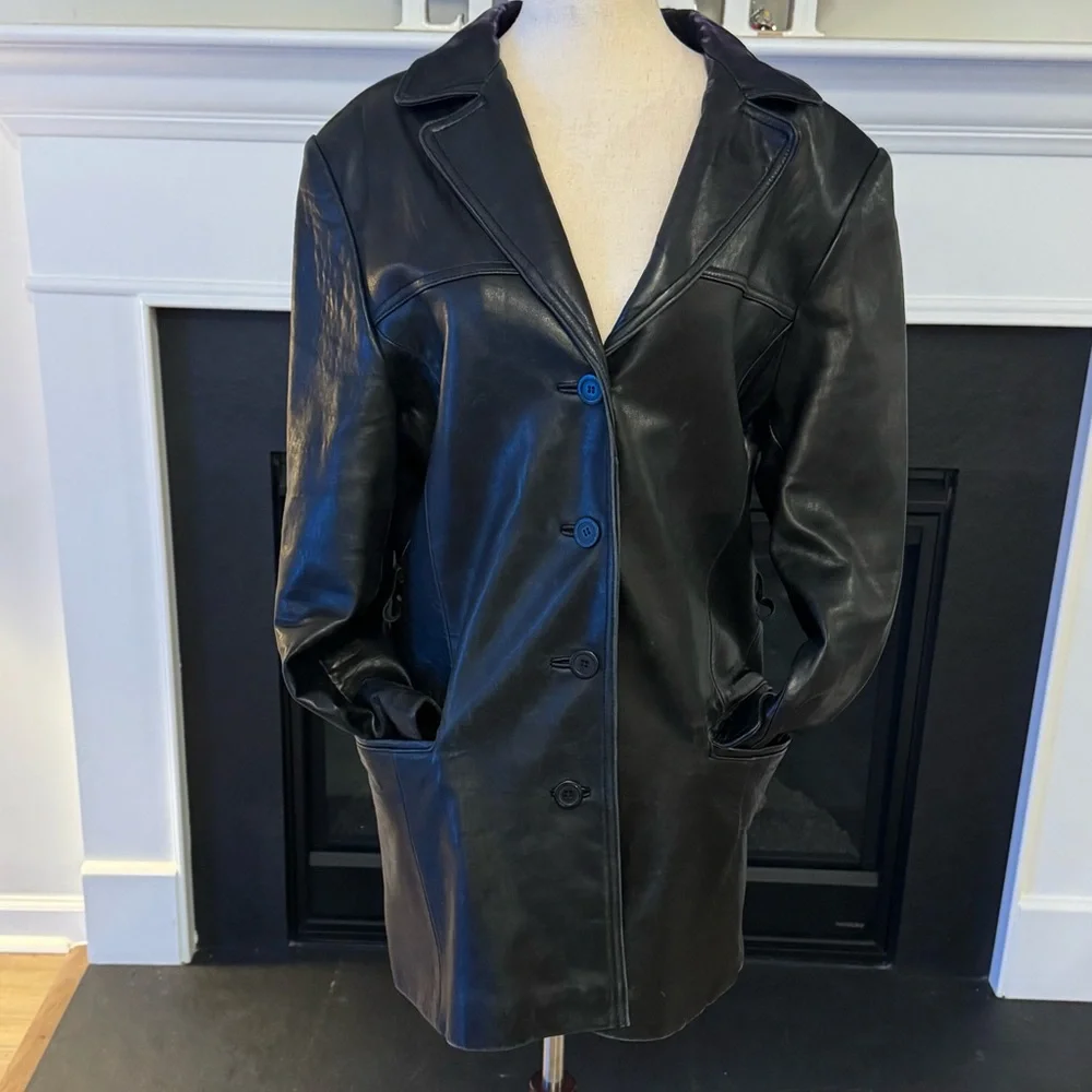 🖤 Adler Collection Black Genuine Leather Coat – Size L - Picture 1 of 10
